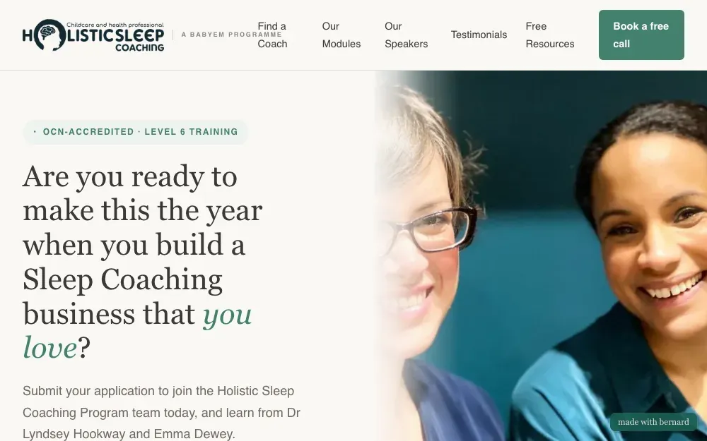 holisticsleepcoaching.com, a live site hosted by Bernard